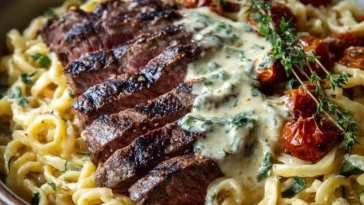 eintopf-mit-scharfer-honig-knoblauch-steak-pasta