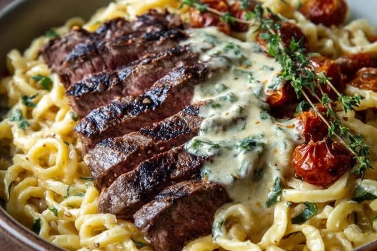 eintopf-mit-scharfer-honig-knoblauch-steak-pasta